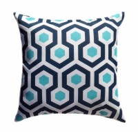 20" Geometric Pillow, Magna Oxford Outdoor Navy Aqua White Honeycomb Pillow    223043503865